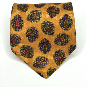 Vintage Ralph Richards Mens 100% Silk Tie Gold Medallion Necktie Made In Italy